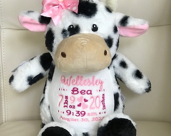 Personalized Stuffed Animal, Personalized Cow, Personalized Baby Gifts, Birth Announcement Gift, Cow Stuffy, Baby shower gifts, Farm Nursery