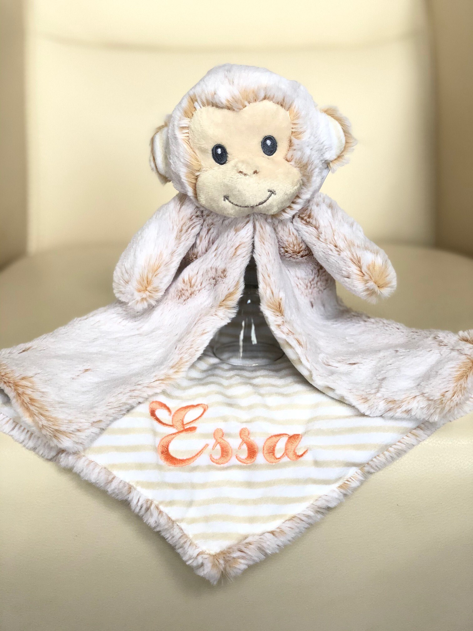 Personalized lovey security blanket Personalized monkey Etsy