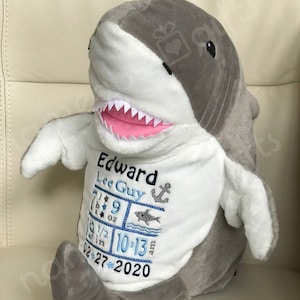 Personalized Stuffed Animal, Personalized Shark, Personalized Baby Gifts, Birth Announcement Gifts, Shark Stuffie, Shark gifts, Shark toy