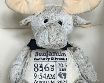 Personalized Stuffed Animal, Personalized Baby Gift,  Moose Gift, Birth Announcement Stuffed Animal, Moose Plush