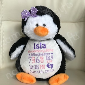 Personalized Stuffed Animal, Personalized Penguin, Personalized Baby Gift,  Birth Stat Gift, Birth Announcement Gift, Personalized Baby Gift