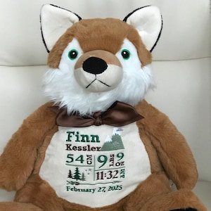 Personalized Stuffed Animal, Personalized Baby Gift,  Fox Gift, Birth Announcement Stuffed Animal, Fox Plush, Fox