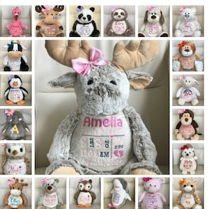 Personalized Stuffed Animal, Personalized Baby Gift, Birth Announcement Stuffed Animal, Birth Stats stuffed animal, Newborn Gift