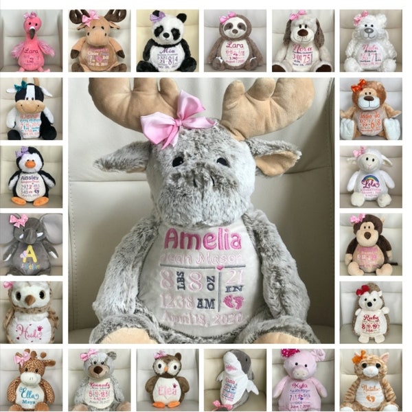 Personalized Stuffed Animal, Personalized Baby Gift, Birth Announcement Stuffed Animal, Birth Stats stuffed animal, Newborn Gift