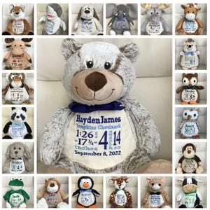 Personalized Stuffed Animal, Personalized Baby Gift, Birth Announcement Stuffed Animal, Birth Stats stuffed animal, Newborn Gift