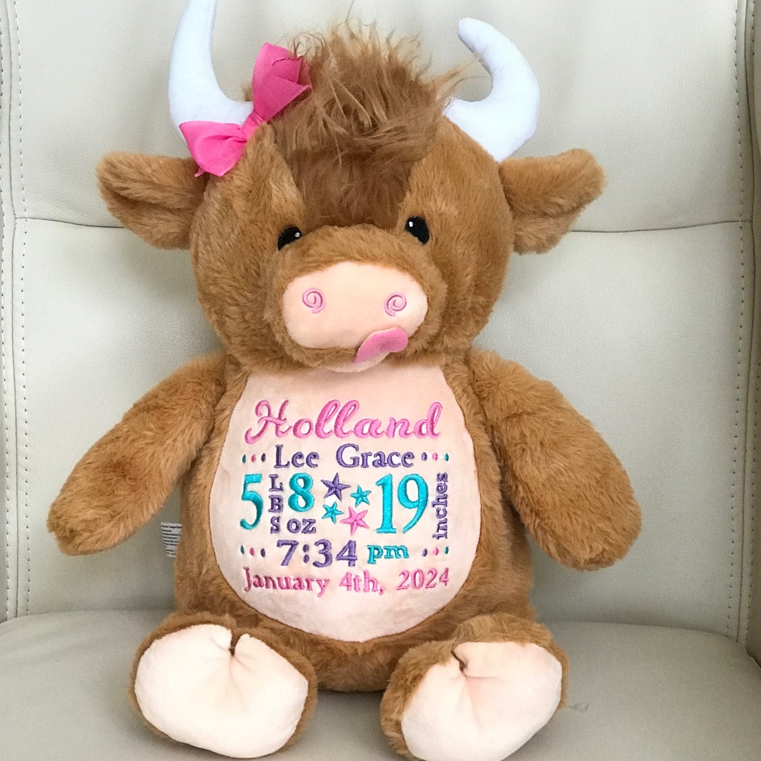 Personalized Stuffed Animal, Personalized Cow, Personalized Baby Gifts,  Highland Cow Gift, Birth Announcement Gifts, Farm Nursery, Cow Baby