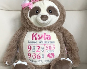 Personalized Stuffed Animal, Personalized Baby Gifts, Birth Announcement Gifts, Personalized gifts for kids, Birth keepsake, Baby sloth,