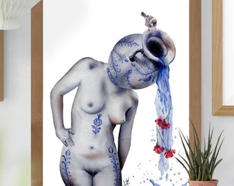 Mujer de Darro, Fajalauza, Cerámica granadina, Watercolor Woman