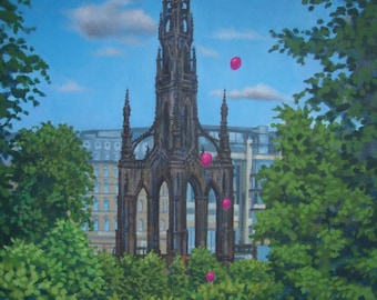 Scott Monument with balloons, Edinburgh. Art Print.