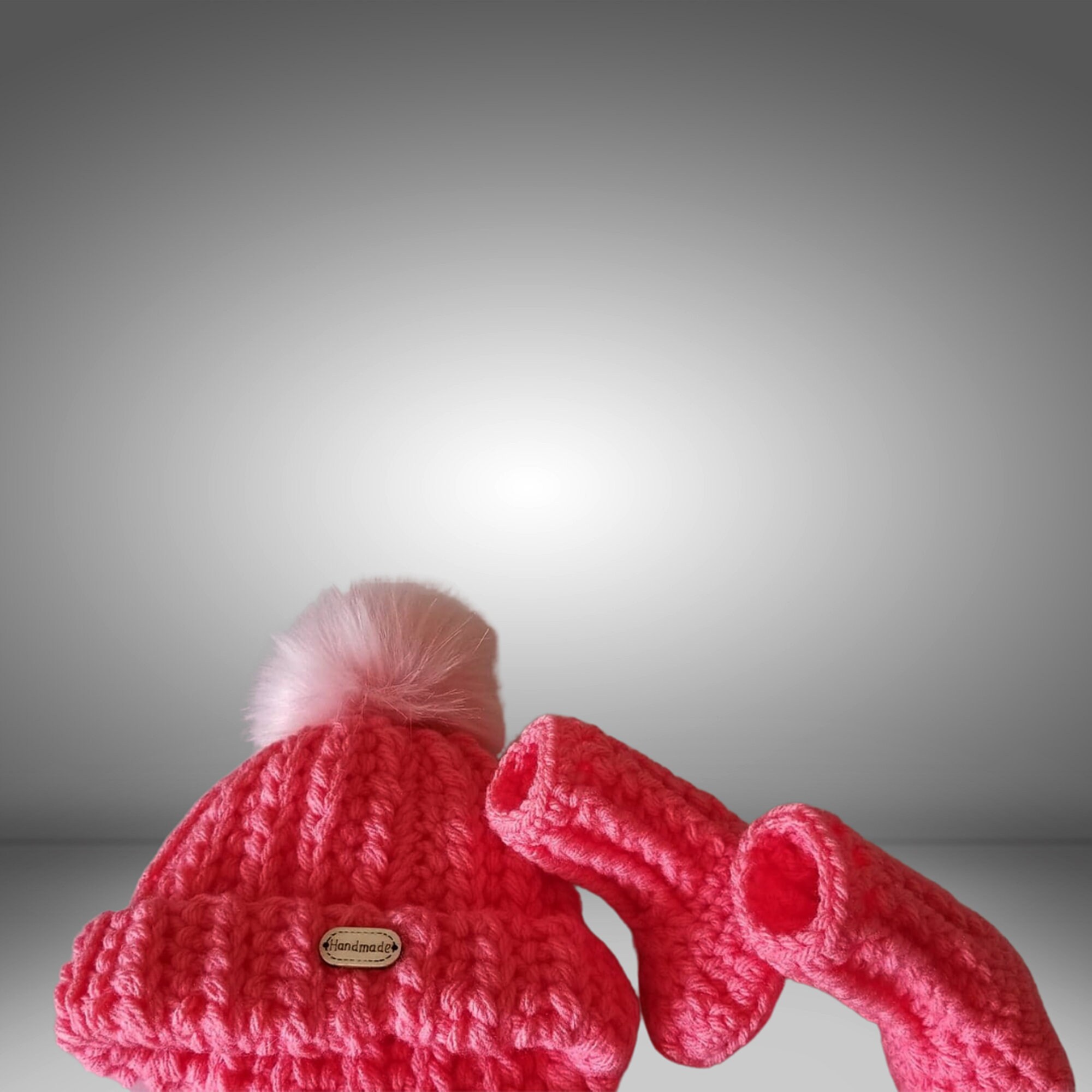 Baby Pink Hat Set Fur pompom hat Baby mittens Crochet Baby Etsy