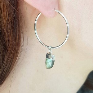 Sterling Silver Labradorite Hoop Earrings 925 Charm Jewellery Large Hoops 3cm Gift Boxed Womens Jewelry Accessories Airmail  // NINA HOOP