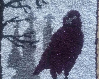 Rug Hooking Pattern GRAVEYARD CROW on Red Dot Fabric 14.5" X 16"