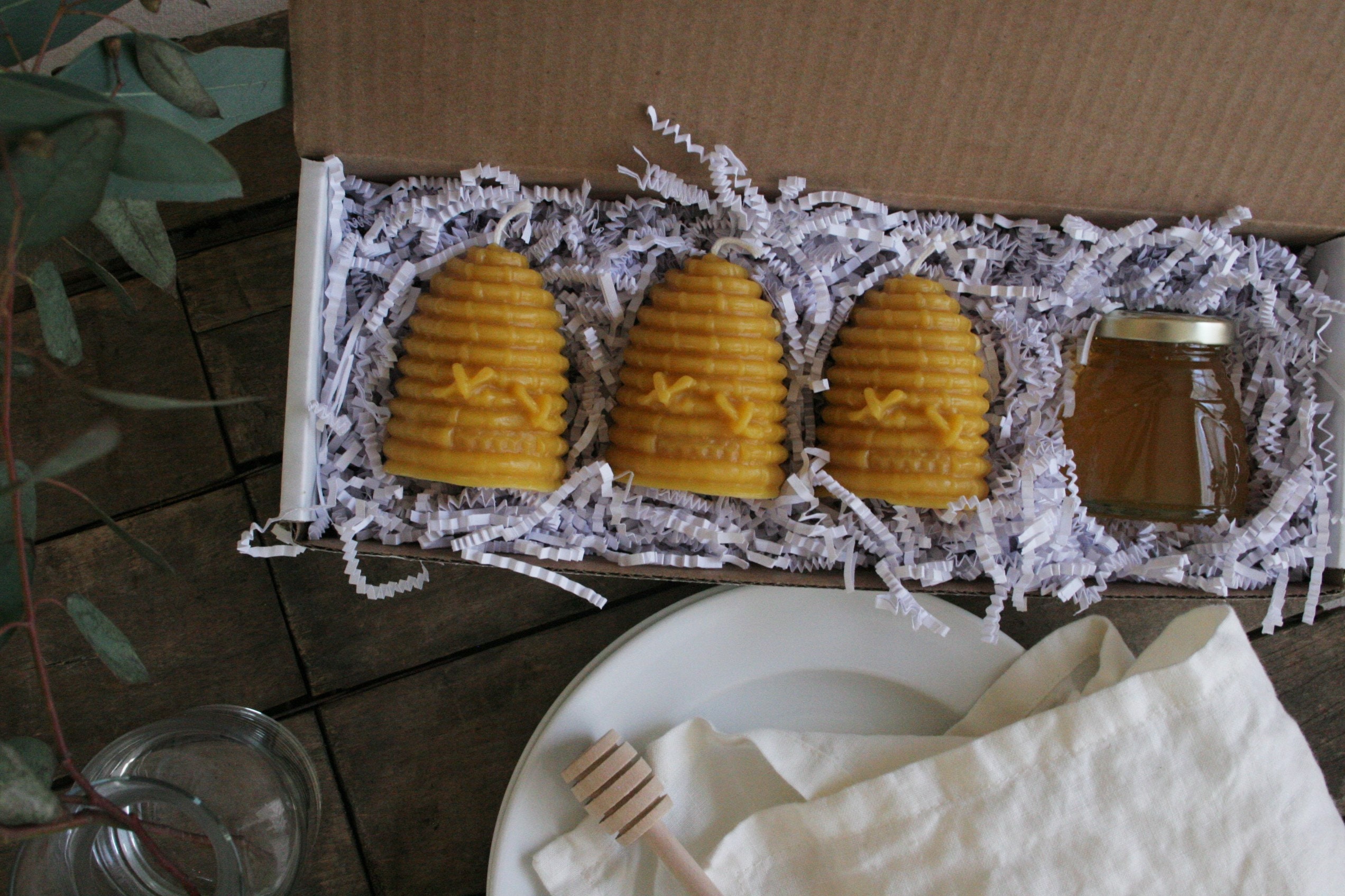 The Bee Hive Box Set Honey Bee Gift Set Beeswax Candles Etsy