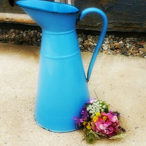 Antique French Enamel Blue Pitcher / Jug.