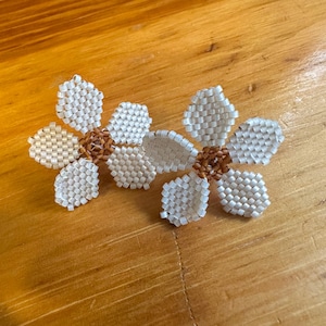 White Beaded Flower Earrings