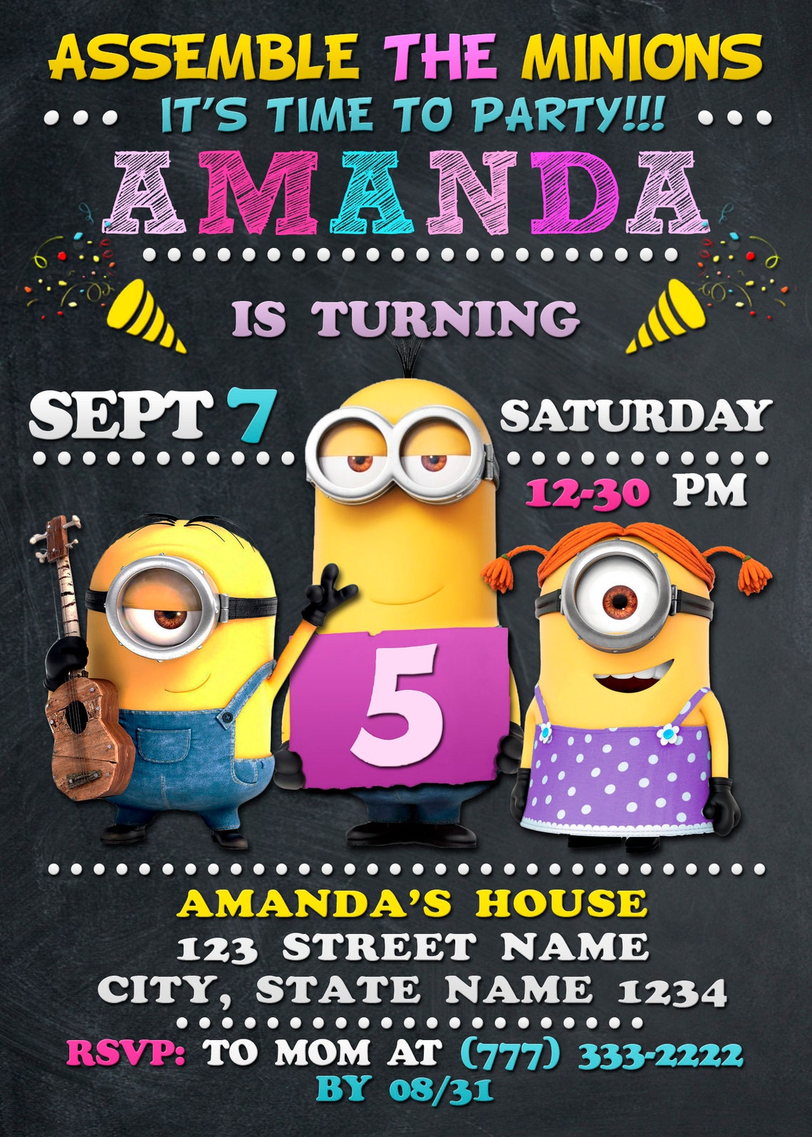 Minions Invitation Minions Birthday Invitation Minions Etsy