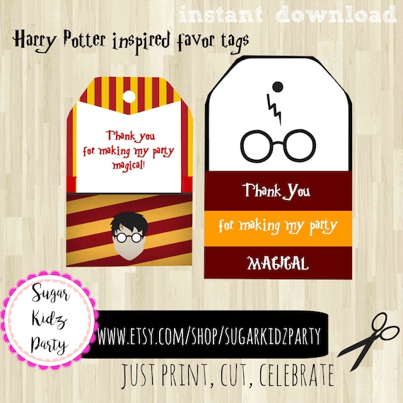 harry potter favor tags harry potter party harry potter tag etsy