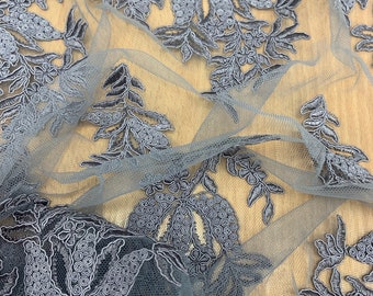 New collection pale gray lace fabric fashion embroidery lace fabric tulle for high fashion dresses handmade 100x140cm