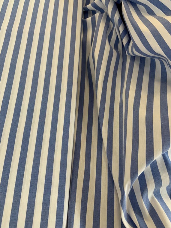 Thin Cotton with elastane Light blue/white stripes Cotton Fabric 100 x150  cm from Italy , fashion cotton for dress, skirt, trousers, blouse