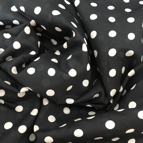 Black silk /cotton fabric With White small polka dots by 50 cm