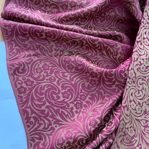Double face Pure Silk /viscose Chameleon Jacquard Print  Violet colour 50x110 cm Beige  print Viscose for lining ,shawl , dress,blousier ,