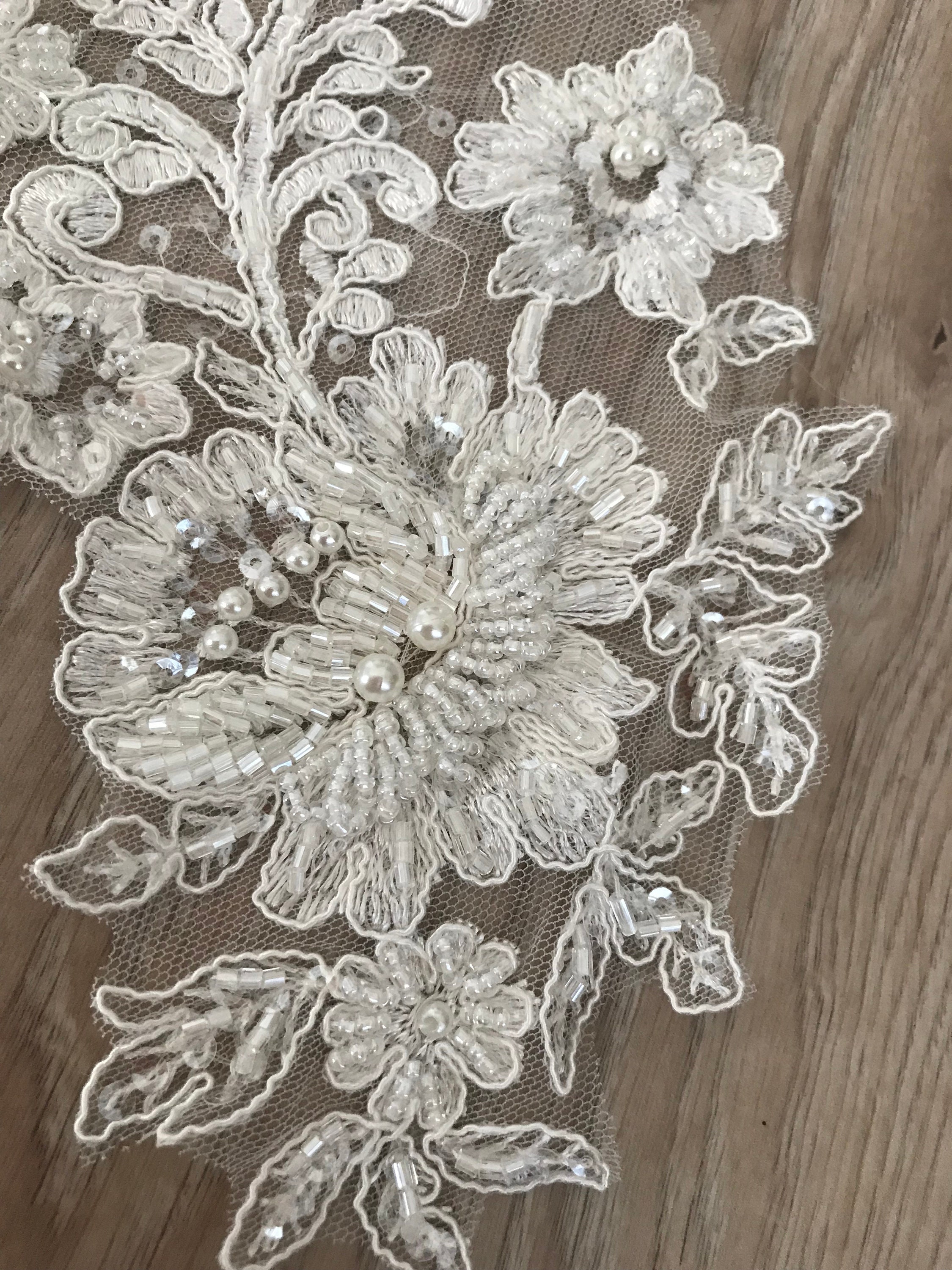Ivory/Beige Hand Beaded Applique MOTIF-105/1 Fabric