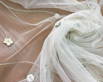 Aivory soft luxury tulle, Tulle with embroidery, Tulle with flowers, Wedding tulle-150cm