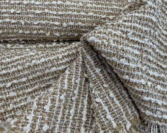 Italy Gold Tweed fabric light beige color BOUCLE fabric with gold 50 cm X 150 cm fashion brand fabric for summer suits, wedding fabric