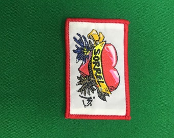 Sorrel patch without glue, bright patch, emblem with heart, embroidered appliqué