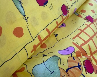 100% Cotton Fabric ,Funny children's pictures on a bright yellow background, Pure Bright Fabric 100 x220 cm for bed clothes or curtains