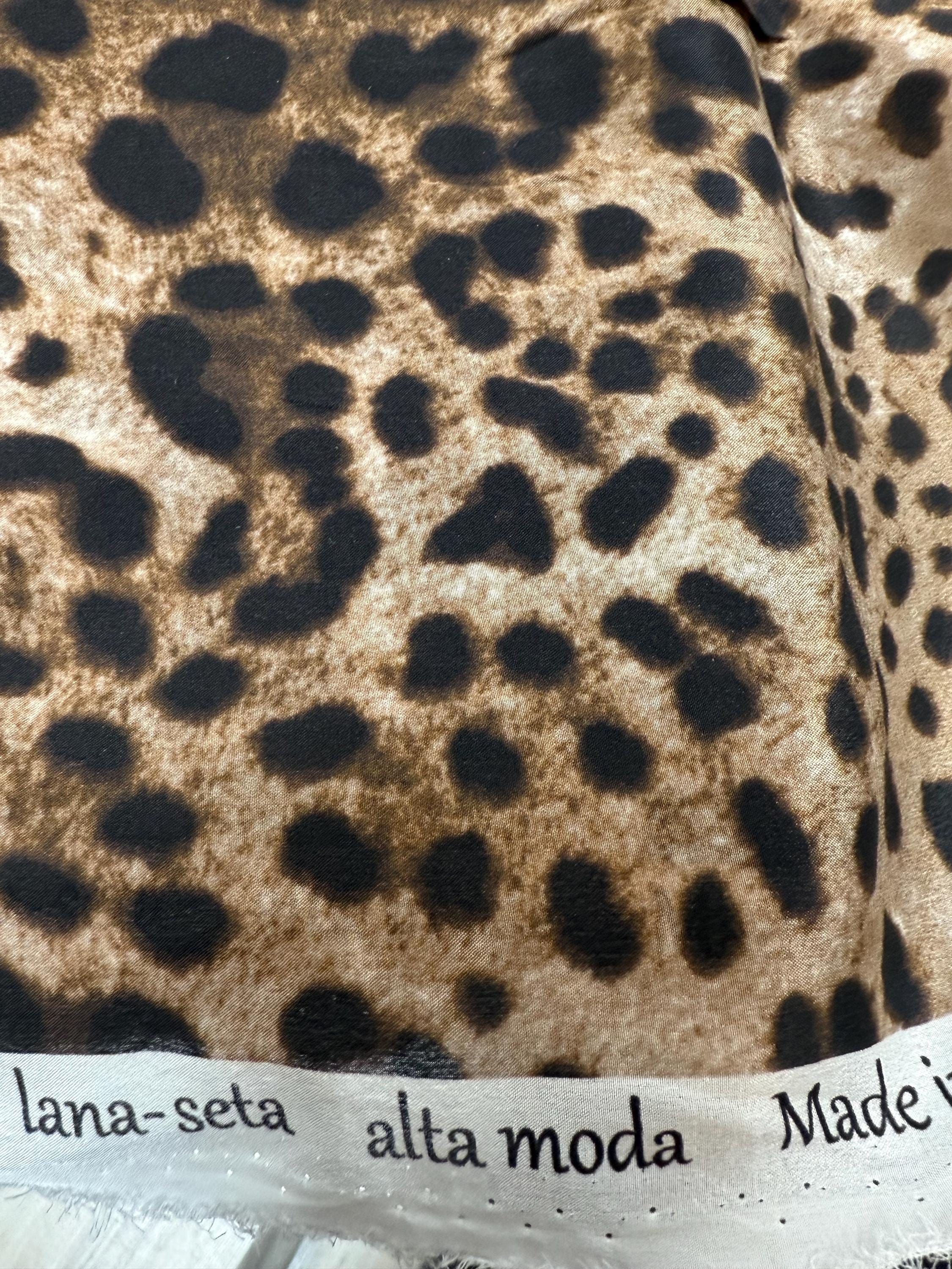 Bright Leopard Print Pure Silk Fabric, Brown Backgraund With Dark Brown ...