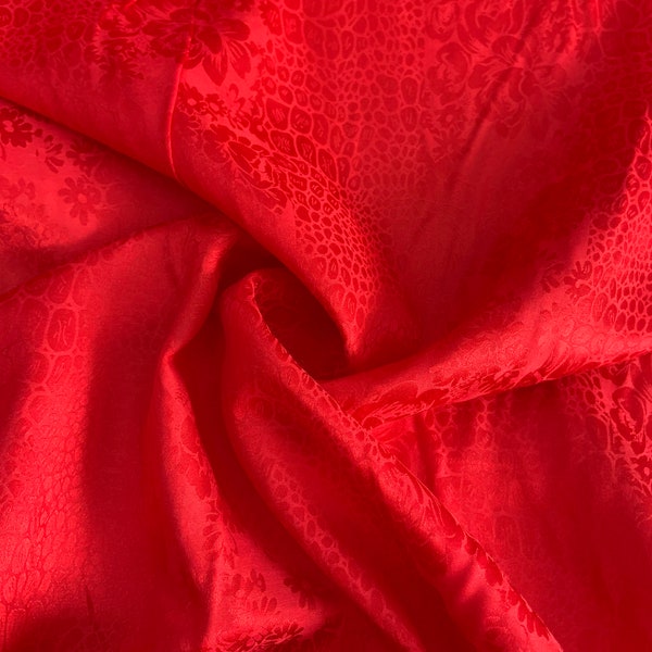 Pure Silk / cotton fabric Jacquard fabric abstract Print Bright red color for lining ,shawl , dress, blouse 50x135 cm