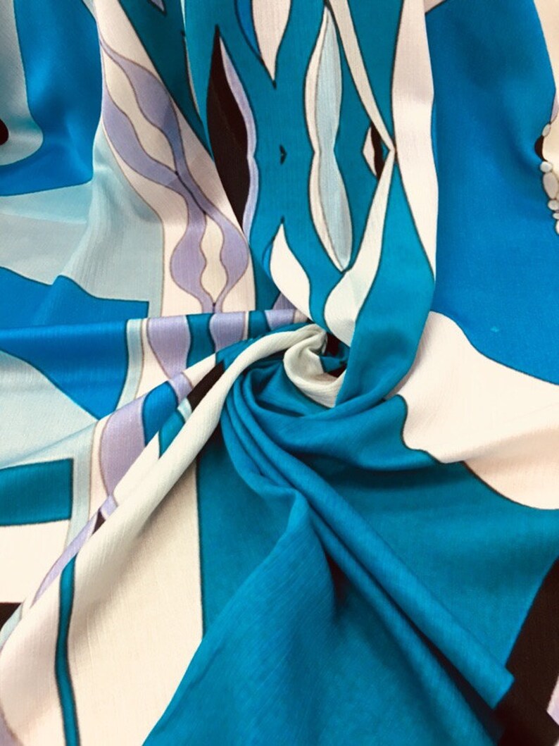 Reaped Pure silk 50x140 cm Blue White abstract print bright colorful silk fabric Bright color for dress shawls blouse