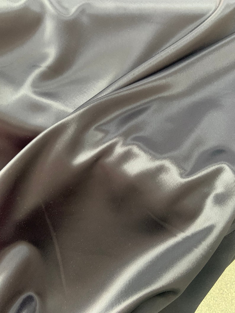 Black Heavy Double Face Satin Fabric, Super Quality Polyester Silk ...
