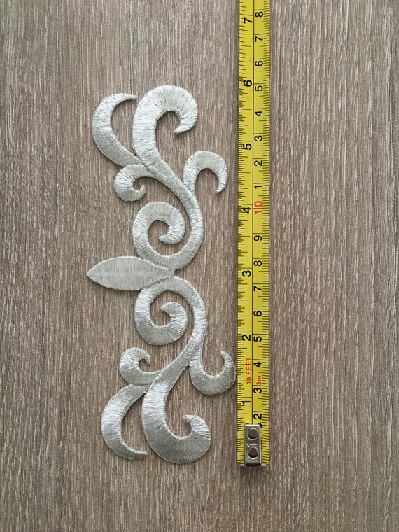 Silver Brocade  Beaded decoration  Pair with glue for Dance, embroidered lace, lace for wedding