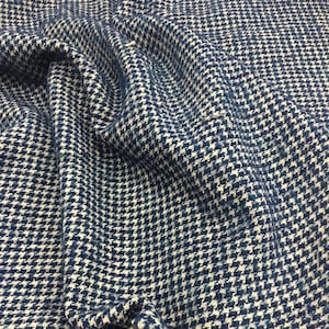 Tweed WOOL fabric GOOSE Foot Blue Cream color BOUCLE fabric from Italy fashion Wool for jacket or skirt by 80 cm
