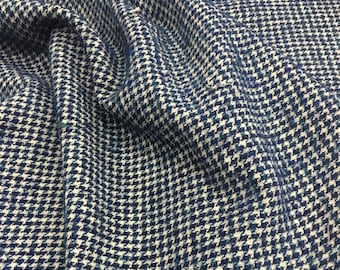 Tweed WOOL fabric GOOSE Foot Blue Cream color BOUCLE fabric from Italy fashion Wool for jacket or skirt by 80 cm