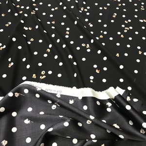 Black double face pure silk fabric With White small  with Polka Dots