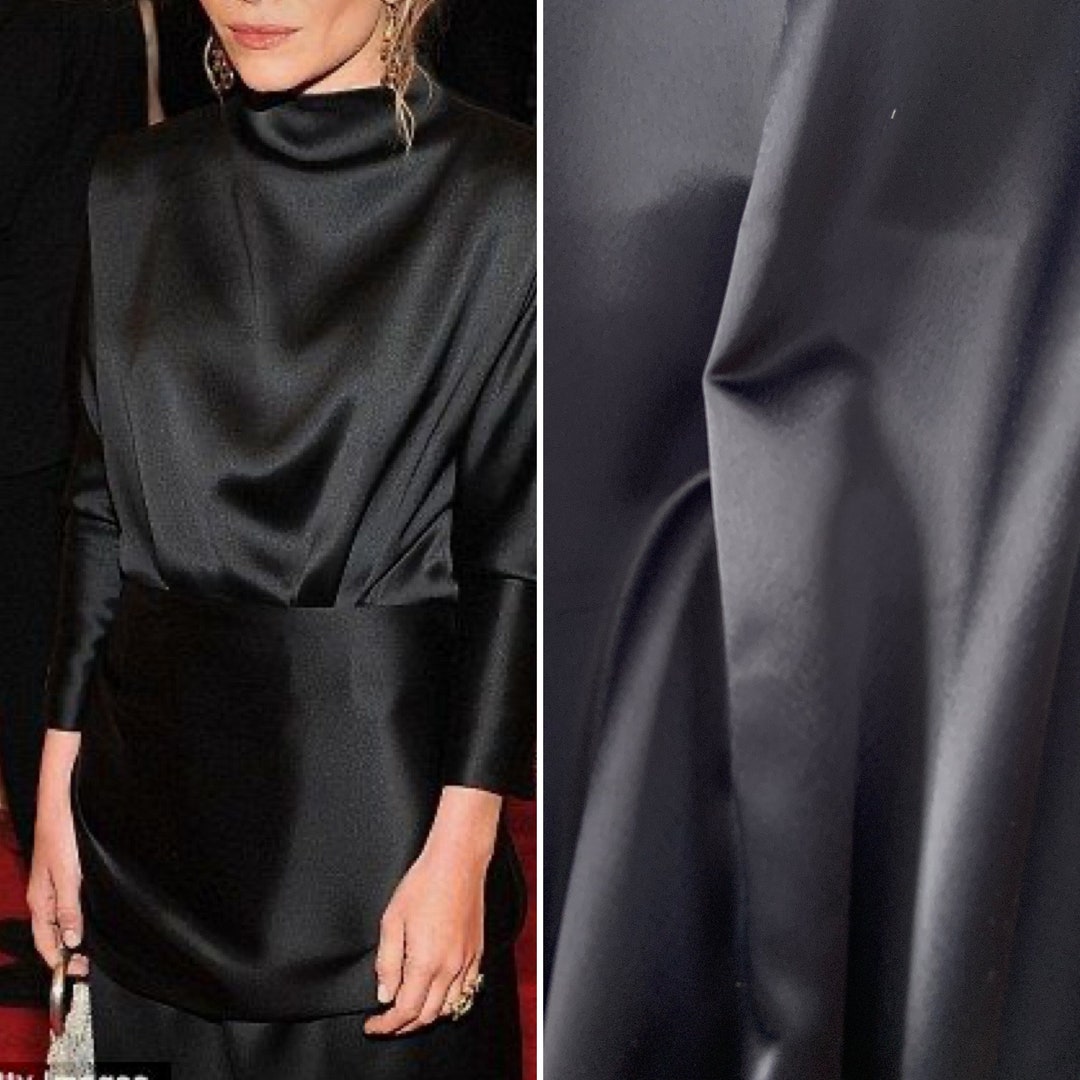 Black Heavy Double Face Satin Fabric , Super Quality Polyester Silk ...