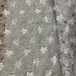 3D Lace Fabric , Wedding  white lace, embroidered 3D flowers  Wedding Lace, Lace for high  fashion handmade  1/2 yard