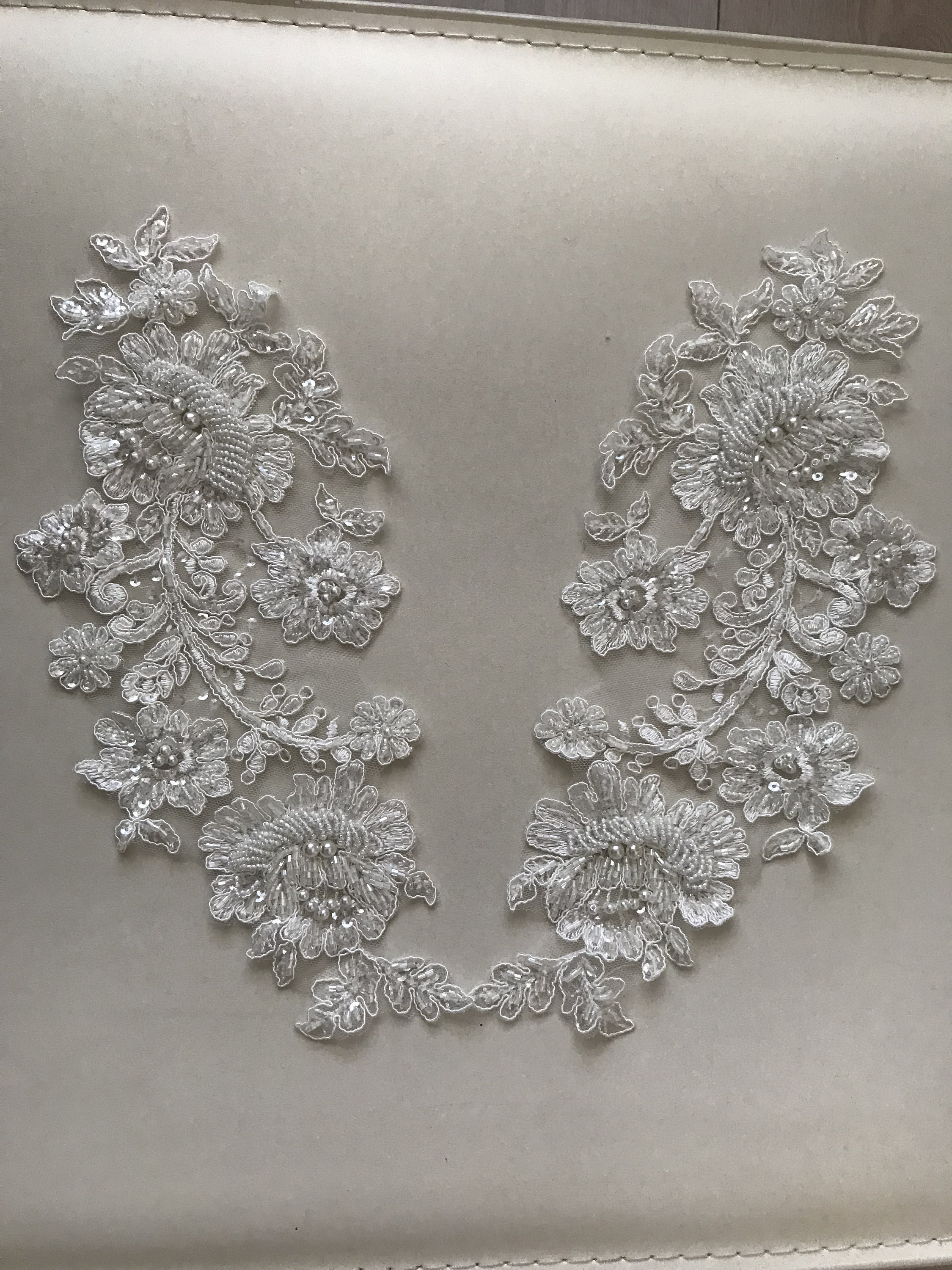 Antique/Ivory Hand Beaded Applique MOTIF-106 Fabric