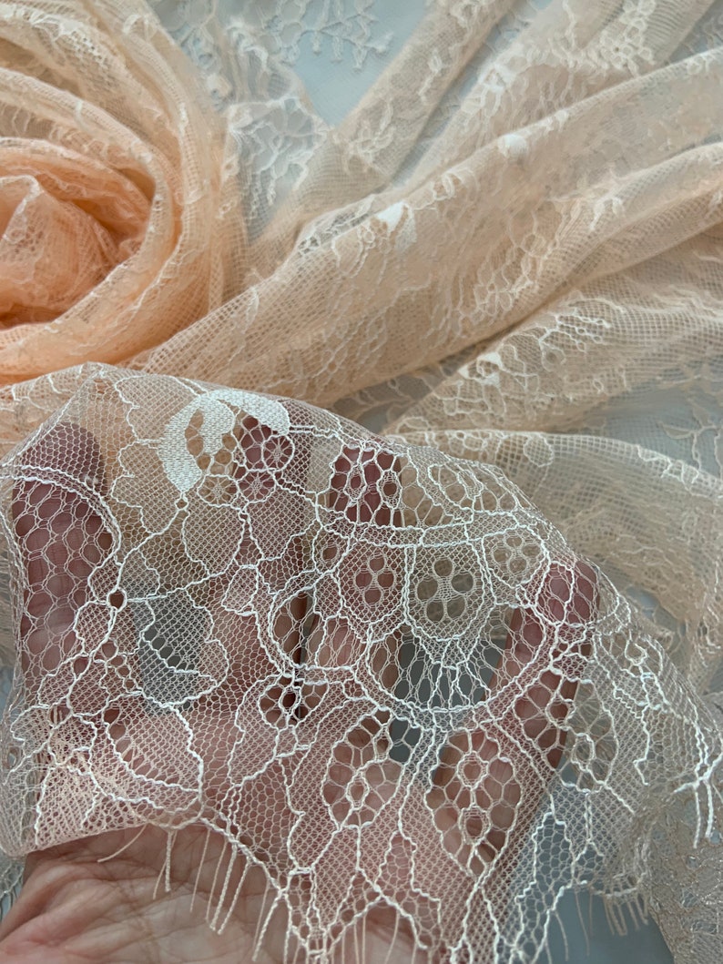 French light Peach Lace ,Lingerie Lace, Chantilly Lace,lace for dance 100cm X 140cm image 4