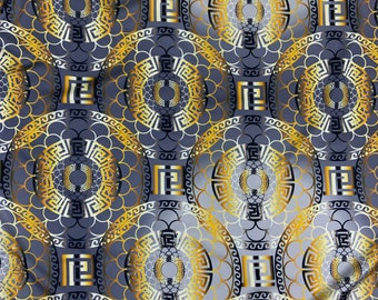 Haute Couture Japan silk fabric ,Famous gray with gold print polyester silk fabric, High quality silk by Yard