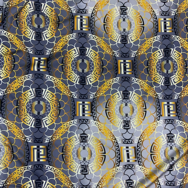 Haute Couture  Japan silk fabric ,Famous grey with gold print polyester  silk  fabric, High  quality   silk by Yard
