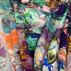 Bright green/violet /brown colorful Pure silk with elastane,1/2 yard Famous brand silk from Italy, floral print silk for dress, skirt,blouse