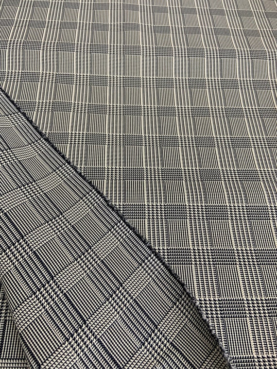 Stretch Fabric check print Cotton Elastane Fabric Off white Black fabric  for dress, skirt, trousers by Yard
