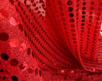 SEQUIN elastic red lurex Fabric with small red 0,5 mm sequins for dress, blouse or suit, fabric for holiday 100x100 cm