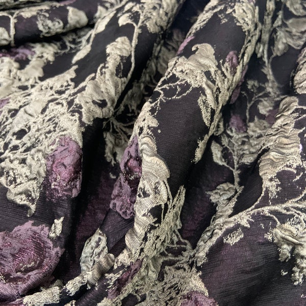 Bright standing Taffeta Dark violet colour with floral print  50x150 cm  Jacquard Fabric  embroidered style