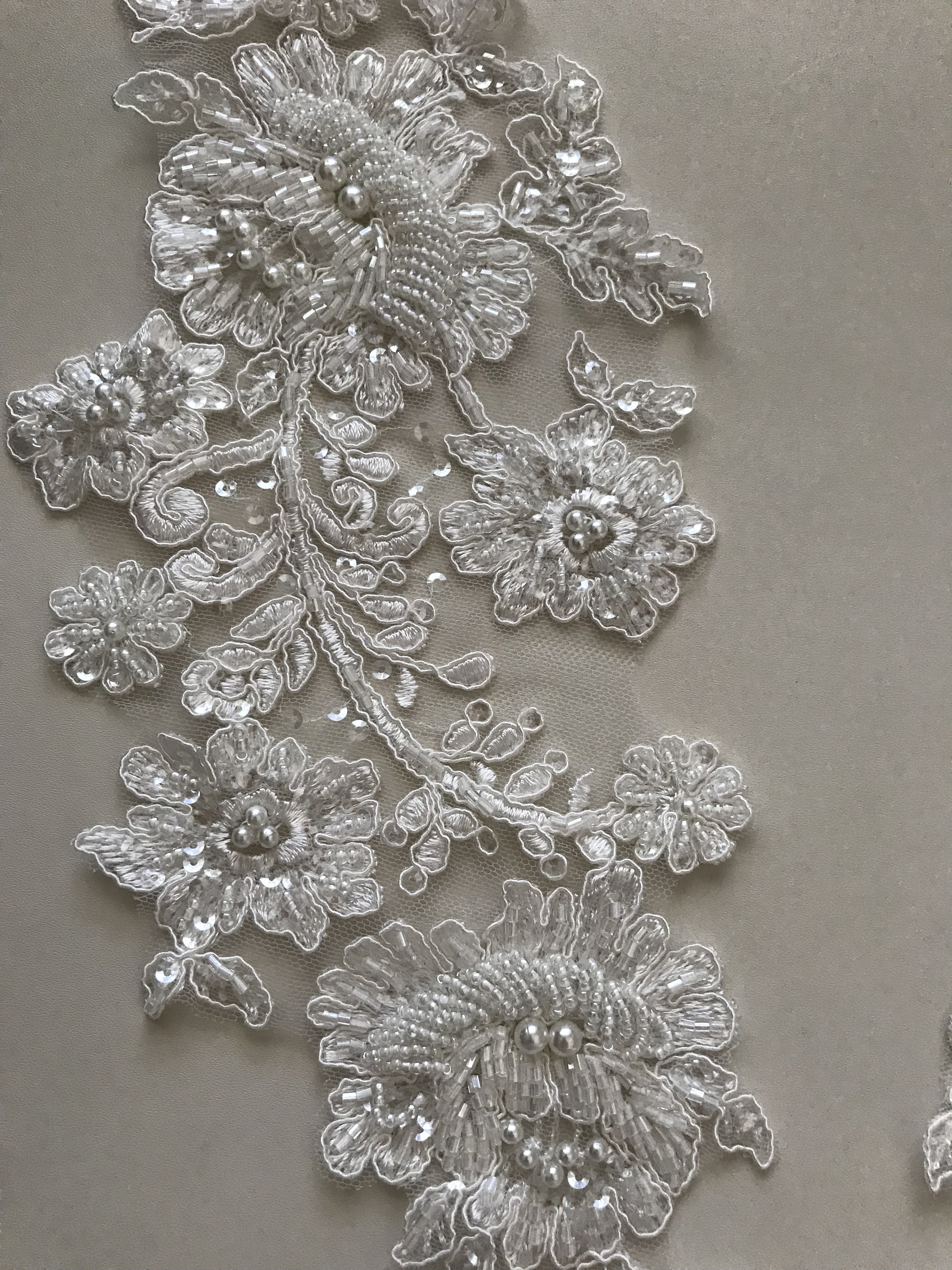 Antique/Ivory Hand Beaded Applique MOTIF-106 Fabric main image 1