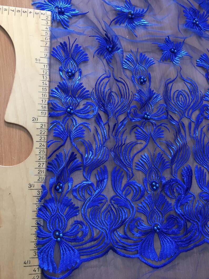 Wedding Lace 3D Lace Fabric Bright Blue color Lace Fabric embroidered lace Blue Lace for high fashion handmade pearl beaded